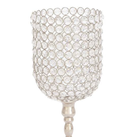 Clear Aluminum and Crystal Glam Candle Holder, 19" x 6" x 6"